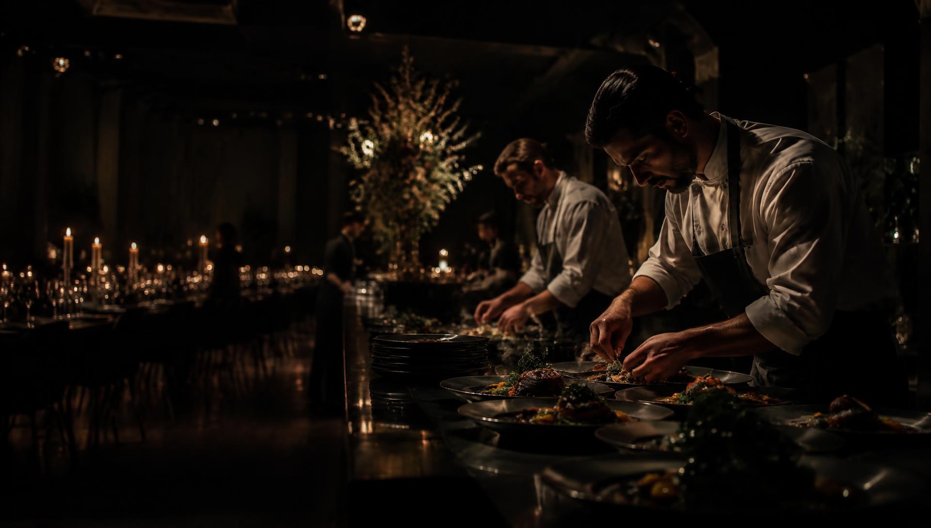 Chefs de RP Banquetería emplatando en un evento